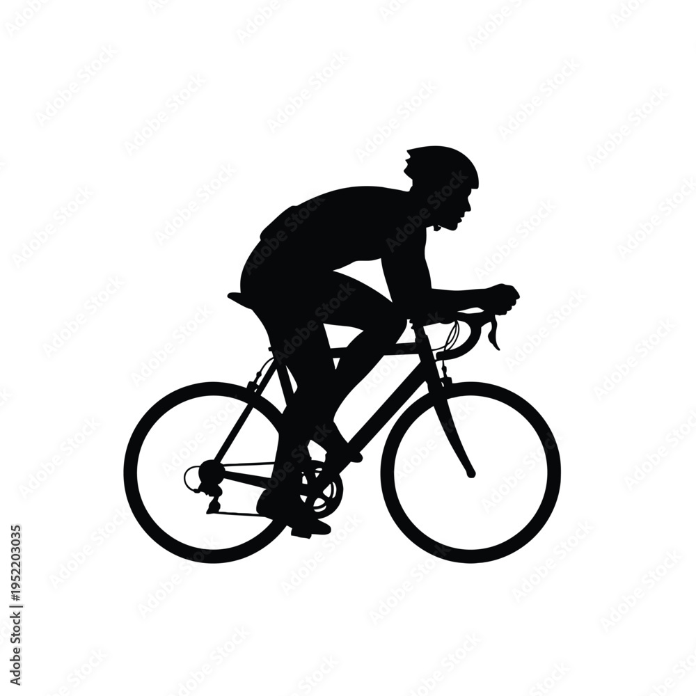 Obraz premium Silhouette Cyclist Riding Bicycle, Isolated on White Background, Simple Illustration