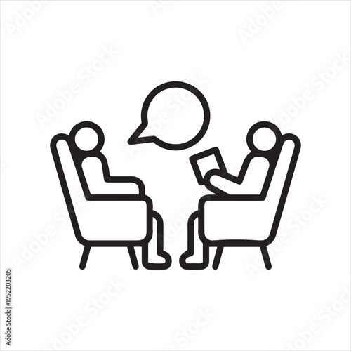 A session of psychotherapy, linear icon. A person at the psychologist, psychotherapist. Line with editable stroke
