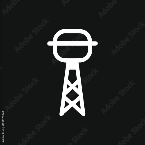Minimalist White Communication Tower Icon on a Solid Black Background