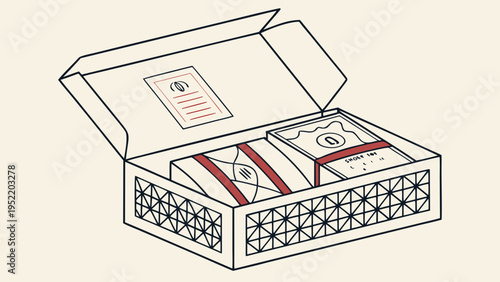 A minimalist vector illustration of an open box containing bundles of money and a letter.