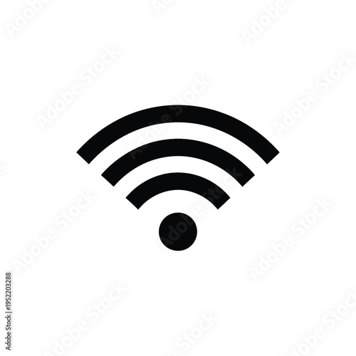 Modern black wireless network signal icon with strong connection for technology, internet, and communication design concepts