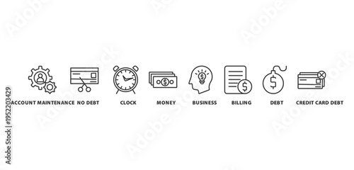 management fees banner concept whit icon of account maintenance, no debt, clock, money, business, billing, debt, credit card debt,

