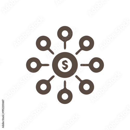 Financial Network Icon for Money Distribution and Investment Strategy
