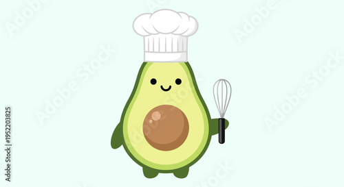 Cute cartoon avocado chef character.