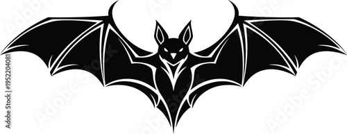 Black Tribal Bat Vector Illustration Featuring Aggressive Wings Spread Flying Nocturnal Mammal Silhouette Icon For Sports Mascot Logo Or Halloween Design