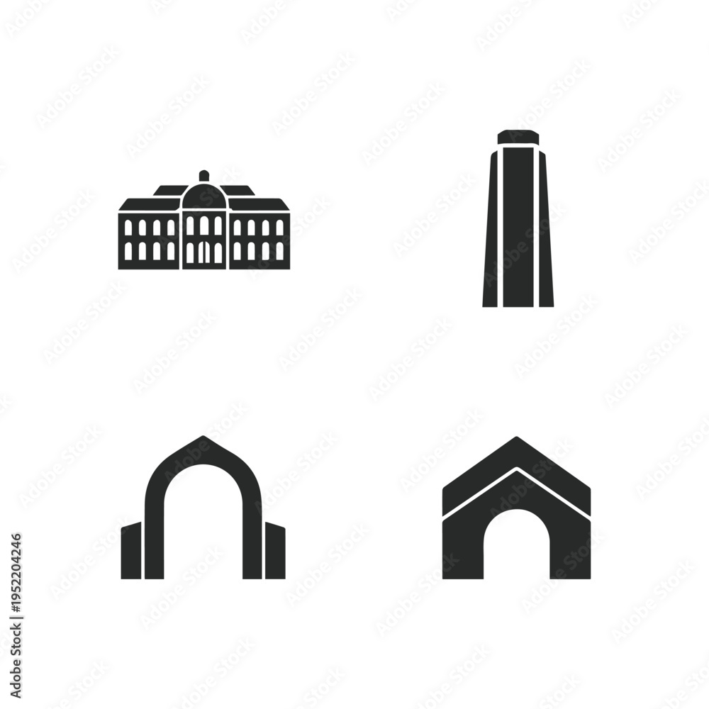 Fototapeta premium Minimalist Black Building And Architecture Icons Set For Web Design