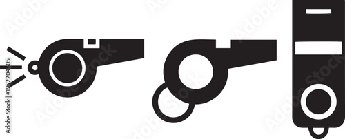 Three black whistle on a white background signal sound alert warning