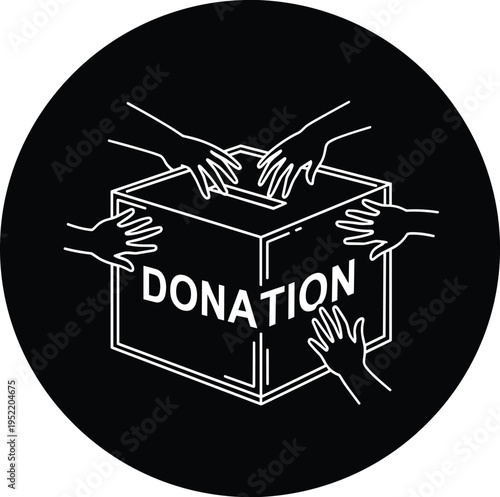 Charity Donation Box with Many Hands Reaching Out for Giving and Support Concept Vector Illustration for Community Help and Humanitarian Aid
