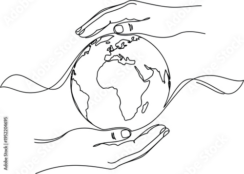 Hands holding the earth with a flowing ribbon