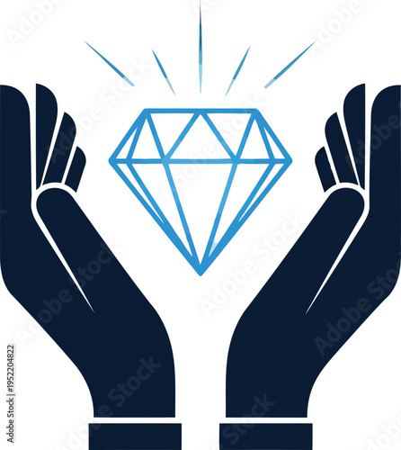 A blue diamond is held in the palms of two hands
