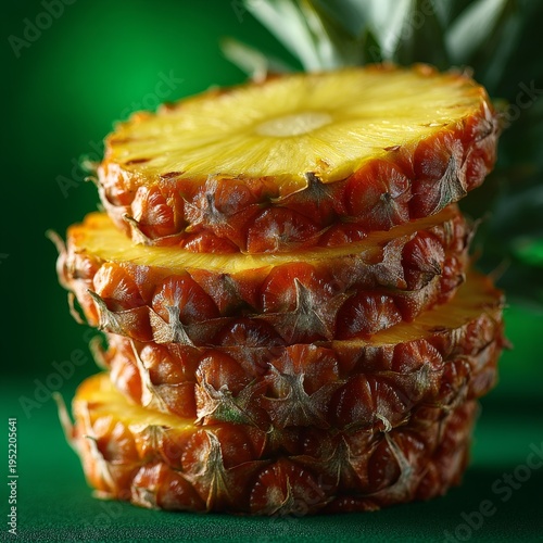 Grilled pineapple slices stacked with caramelized edges on dark background