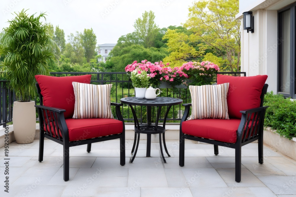 Fototapeta premium Outdoor patio furniture set on a balcony relaxing area