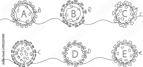 PrintCartoon Virus Alphabet Letters Set with Microbe Characters A B C D E Educational Microbiology Illustration for Science Learning