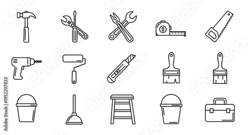 Collection of Various Tools and Equipment Icons.