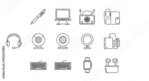 Collection of various electronic devices icons.