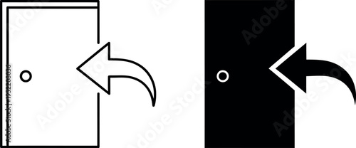 Black and White Return Door Illustration Entrance and Exit Icon Set