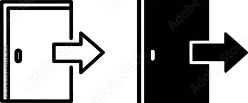 Door and Exit Sign Icons in Outline and Solid Styles Design