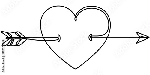 One Line Drawing of Heart Pierced by Cupid’s Arrow Illustration
