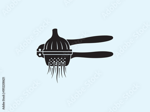 Artistic clip art of a garlic crusher for gourmet recipe and restaurant branding