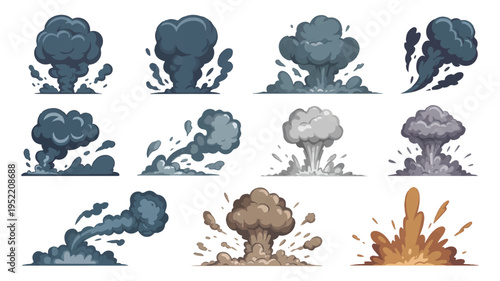 cartoon explosion smoke clouds and dust  various colors and styles