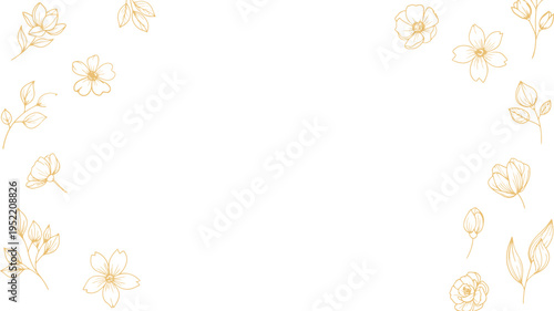 Elegant floral corner frame with delicate line art flowers. Minimal botanical border with soft decorative blossoms. Stylish background for invitations, cards, and creative design. 