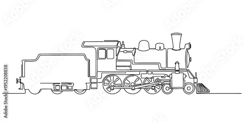 One Line Drawing of Vintage Steam Locomotive Train for Travel