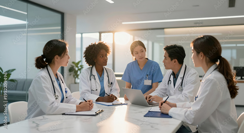 Fototapeta premium Healthcare Team Discussing Patient Care: Clinical Collaboration
