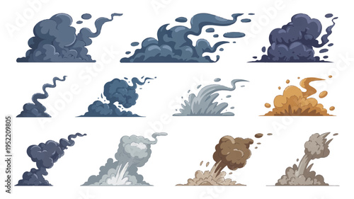 collection of smoke and dust explosion cartoon graphics