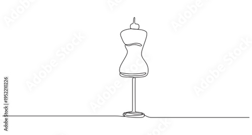 Dummy with dress. One line continuous dummy with dress. Line art fashion dress.Dressed dummy continuous one line drawing, Dressed dummy with one line of continuous line art