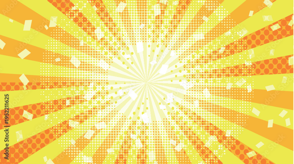 Fototapeta premium Vibrant Yellow Comic Style Sunburst Halftone Background