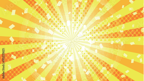 Vibrant Yellow Comic Style Sunburst Halftone Background