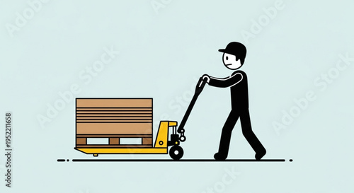 Man Pushing Pallet Jack with Boxes.
