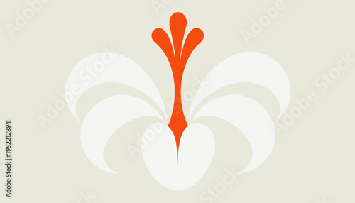 White Easter Lily Vector Icon: Minimalist Flat Flower Bloom with Orange Stamen on Pastel Background