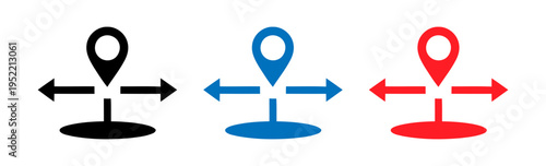 location pins with directional movement indicators in different colors