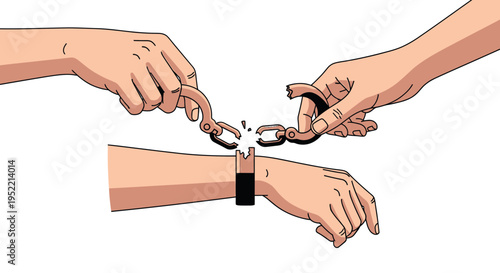 Vector illustration of breaking free from handcuffs