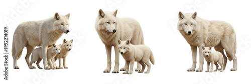 Konstfotografi Arctic Wolf Pack Standing Family with Pup PNG