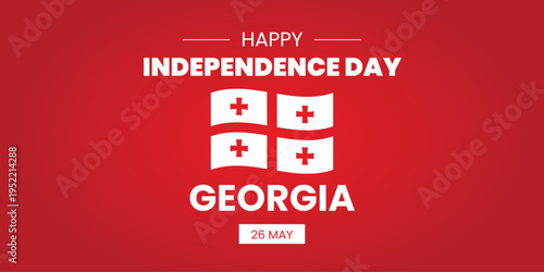 Georgia Independence Day banner with national flag icon and bold typography. Patriotic holiday design for 26 May celebration in flat minimal style. Horizontal vector illustration