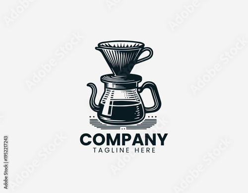 Pour over coffee dripper and server black vector logo illustration isolated on white background