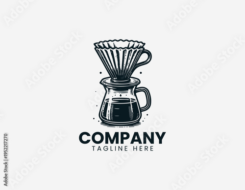 Pour over coffee dripper and server black vector logo illustration isolated on white background