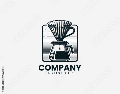 Pour over coffee dripper and server black vector logo illustration isolated on white background