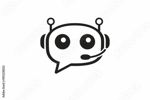 Cartoon robot face with headset and speech bubble