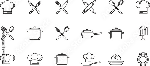 Kitchen utensils and cooking icons set