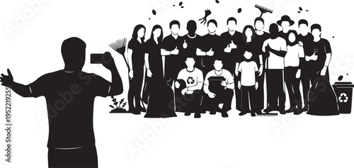Community Cleanup Group Photo Silhouette Vector Illustration