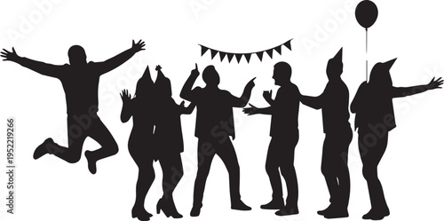 Group of people celebrating party silhouette vector illustration