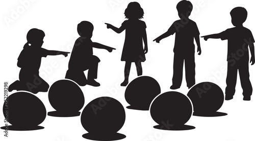 Kids pointing fingers at each other silhouette vector illustration