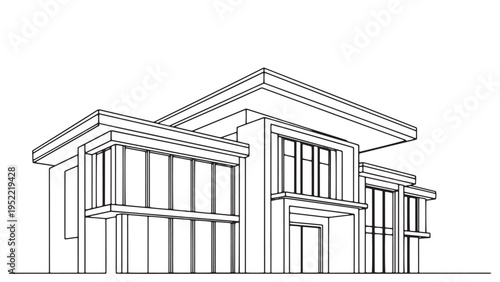 Modern Luxury Villa Line Drawing Contemporary Real Estate Architecture Concept for Property Development and Investment Presentation