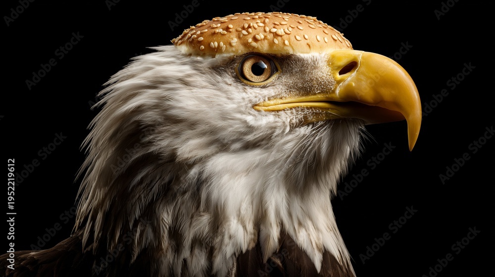 Obraz premium Humorous Composite of a Bald Eagle with a Sesame Bun Head