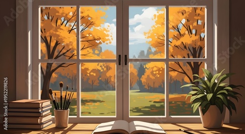 Wallpaper Mural Cozy autumn scene through a window Torontodigital.ca