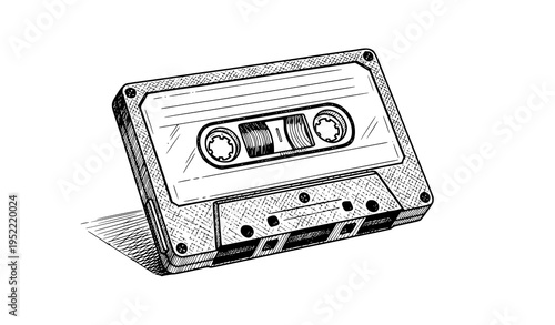 Vintage cassette tape hand drawn sketch retro music vector illustration