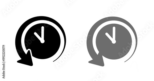 History and backup clock icon with circular arrow symbol for time management, recovery, and past events in simple flat style. Vector illustration of history icon set